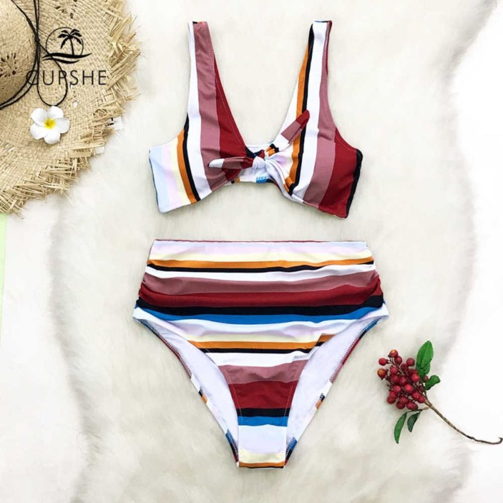 Cupshe Stripe High Waist 2PC Bikini Set L - Picture 3 of 4